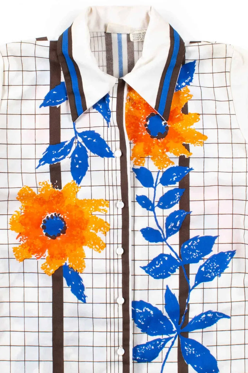 70s Floral Button Up Top