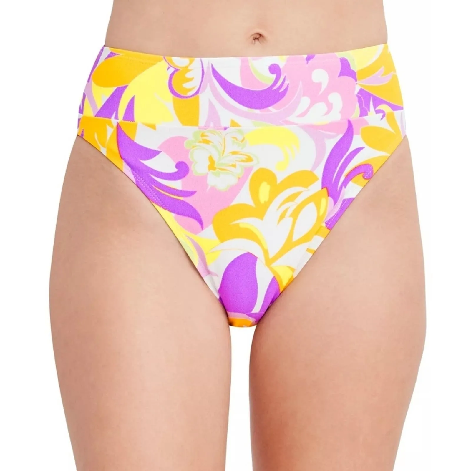 BCBGENERATION Give It A Swirl Printed High-Waist Bikini Bottoms
