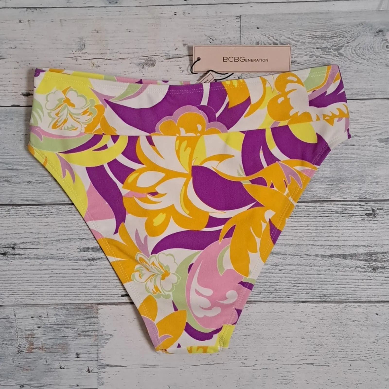 BCBGENERATION Give It A Swirl Printed High-Waist Bikini Bottoms