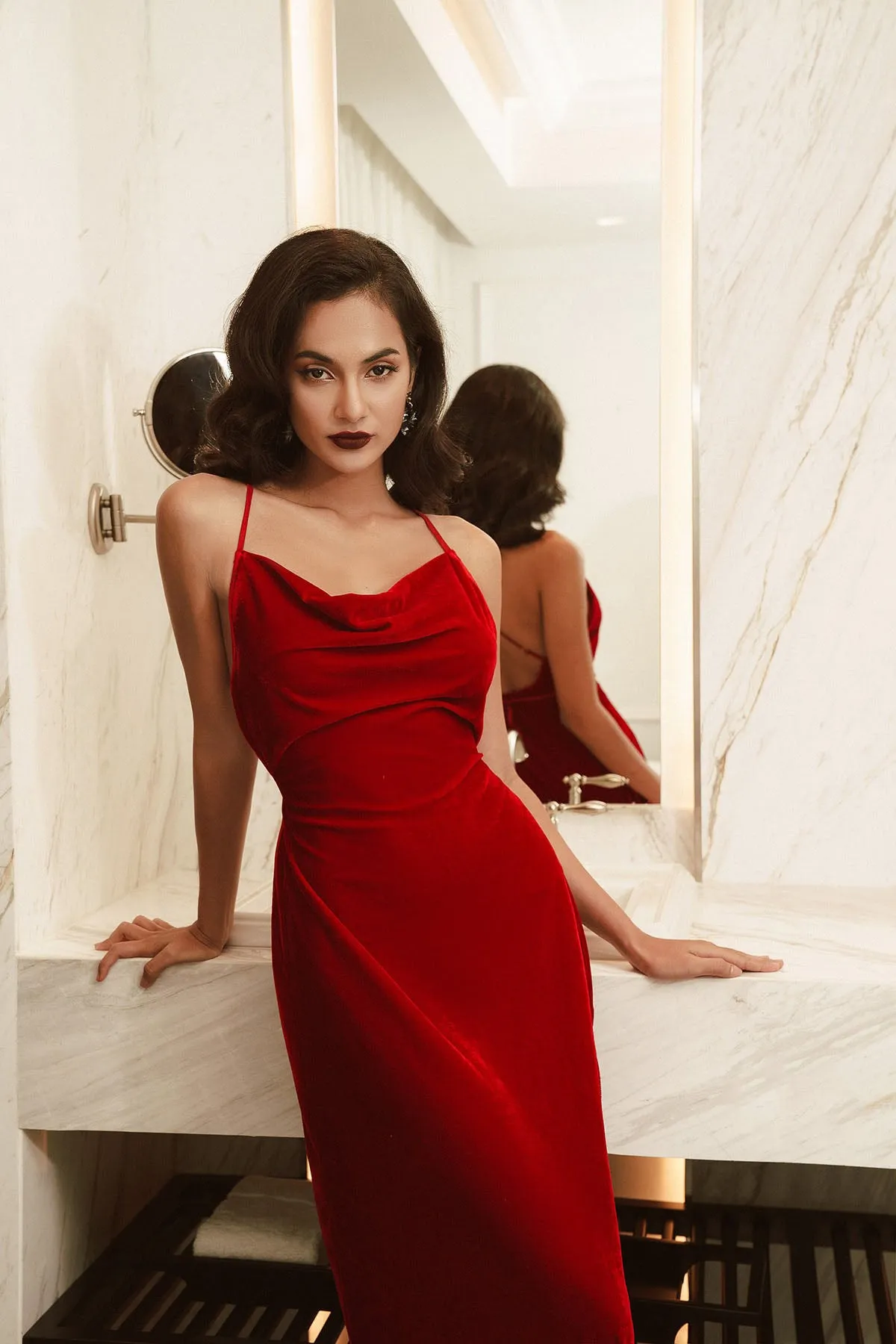 Berry Backless Velvet Dress