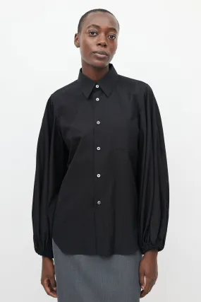 Black Button Up Bishop Sleeve Blouse