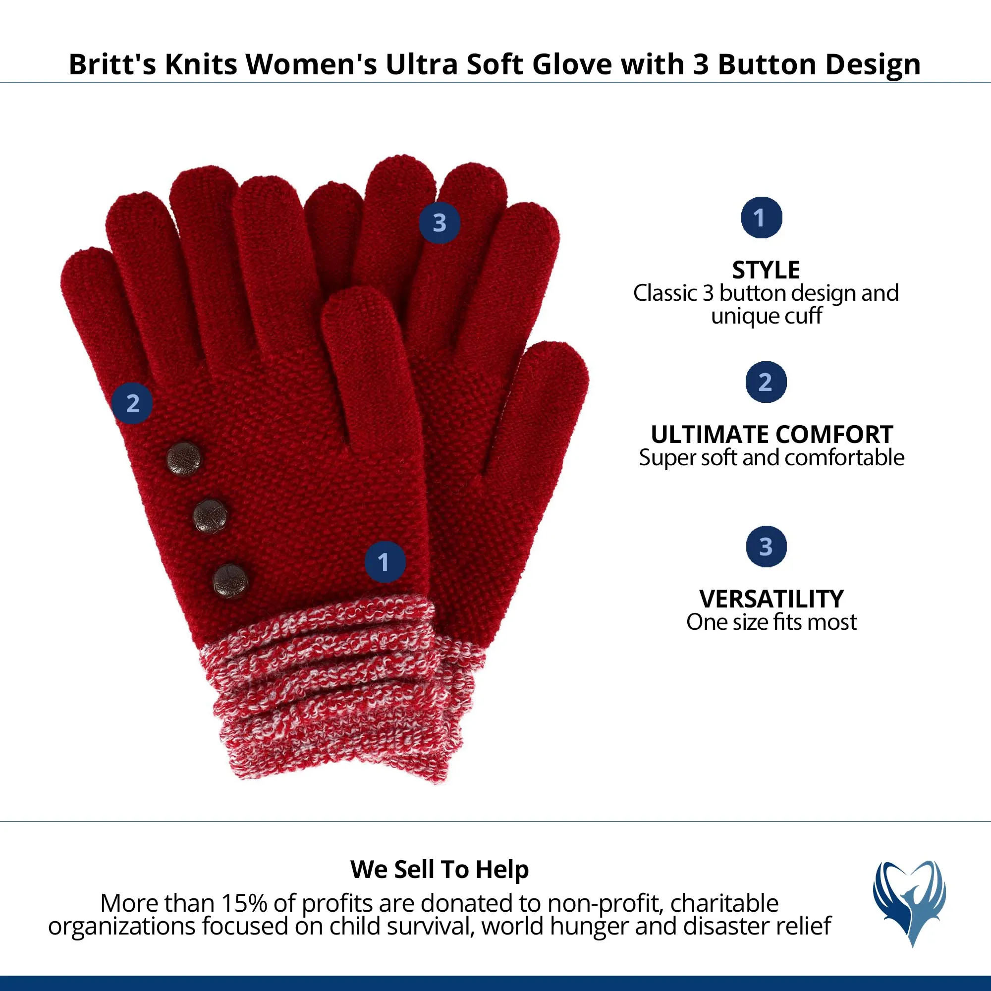 Britt's Knits Women's Ultra Soft Glove with 3 Button Design