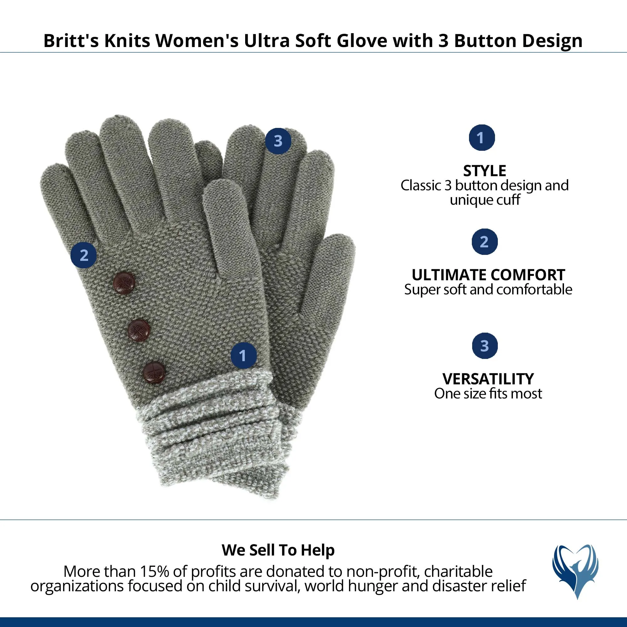 Britt's Knits Women's Ultra Soft Glove with 3 Button Design