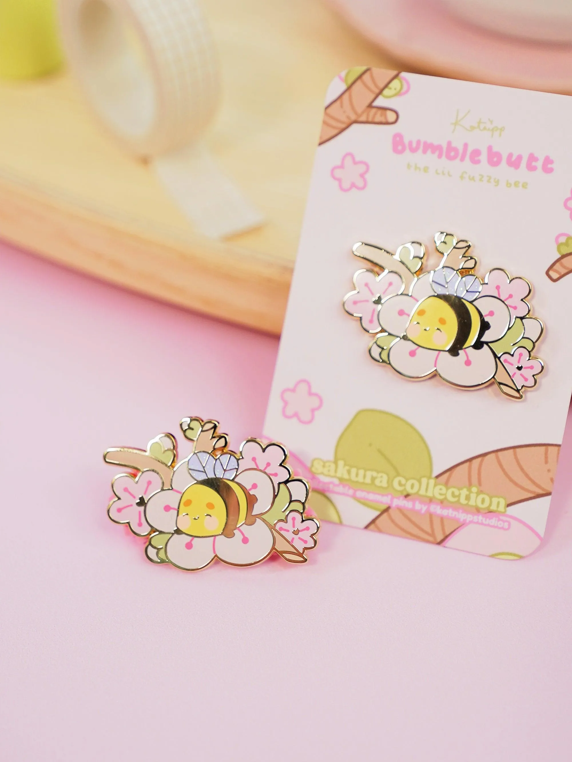 Bumblebutt Sakura Branch Enamel Pin | Adorable & Cute Kawaii Design