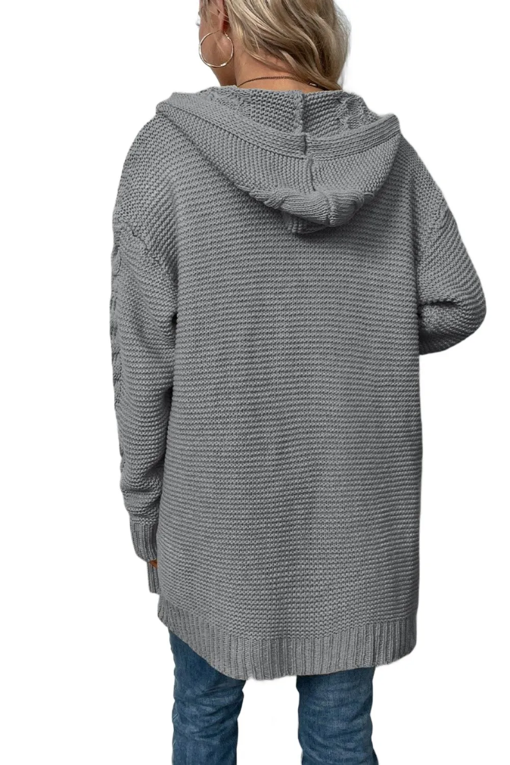 Cable-Knit Dropped Shoulder Hooded Cardigan