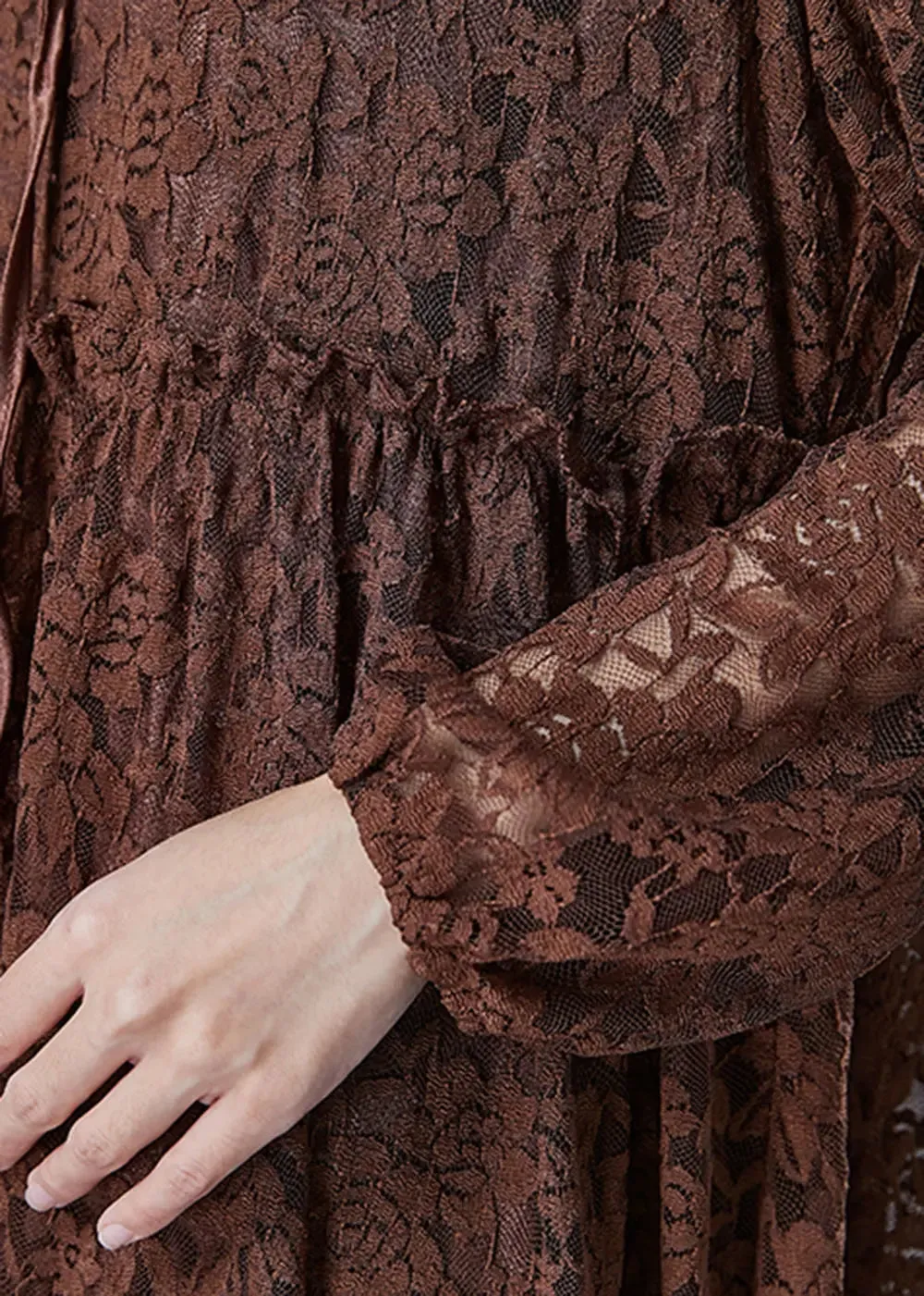 Chocolate Hollow Out Lace Long Dresses