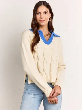 Crescent Long-Sleeve Blue Collar Cable Knit Pullover - Brands We Love