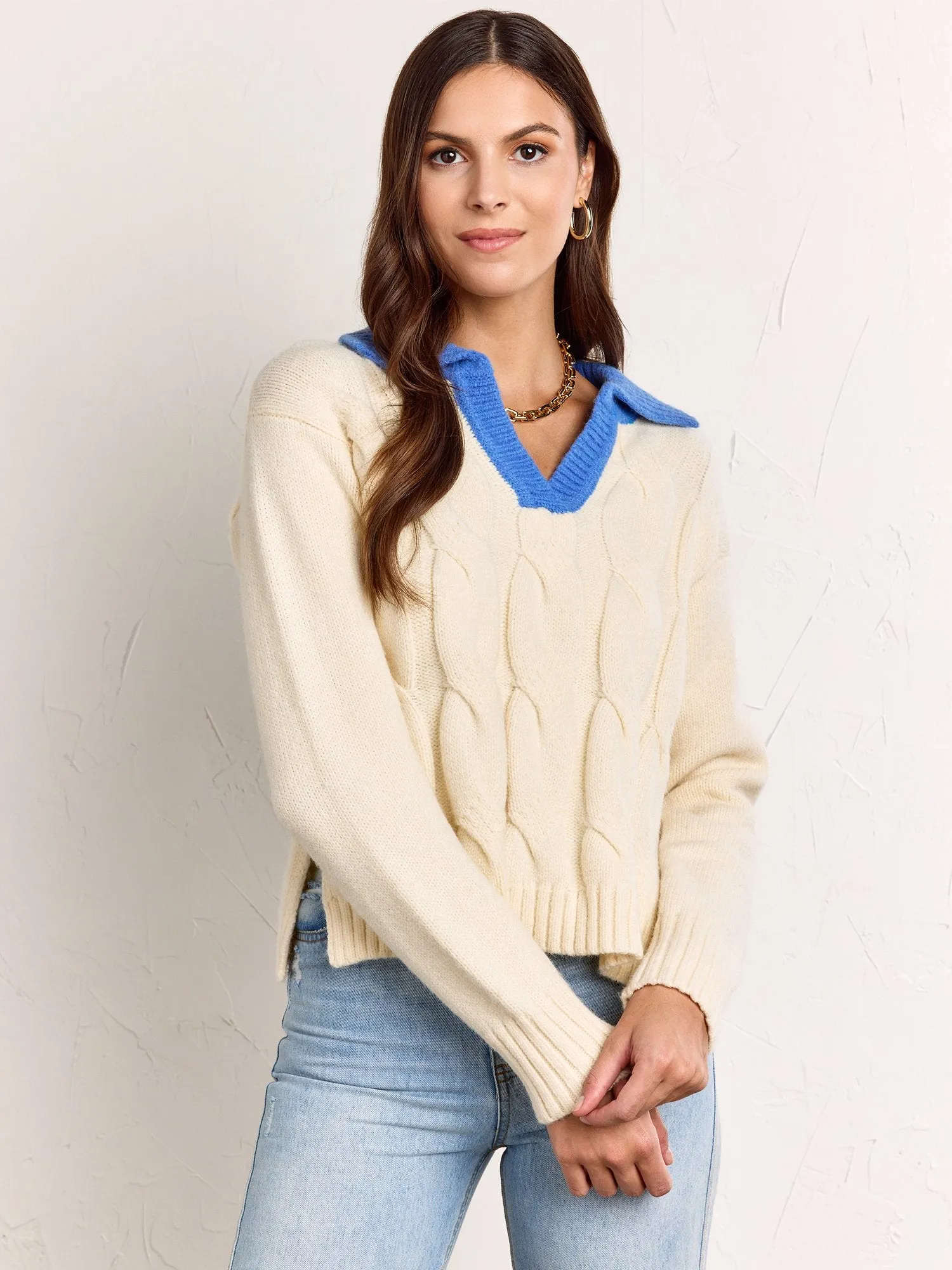 Crescent Long-Sleeve Blue Collar Cable Knit Pullover - Brands We Love