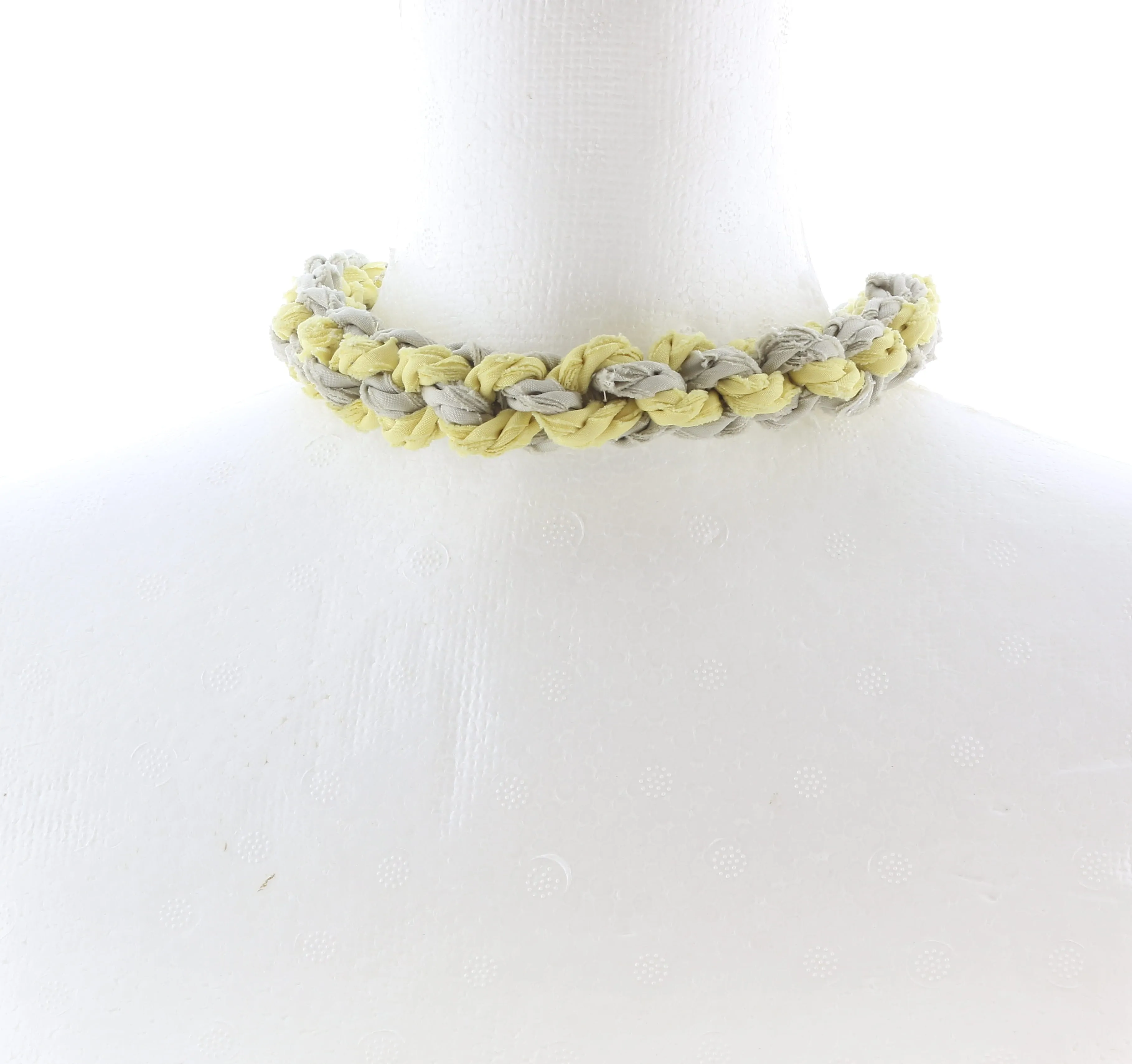 Damaged Excellent Condition Miu Miu Yellow Beige Woven Cotton Rope Necklace-One Size