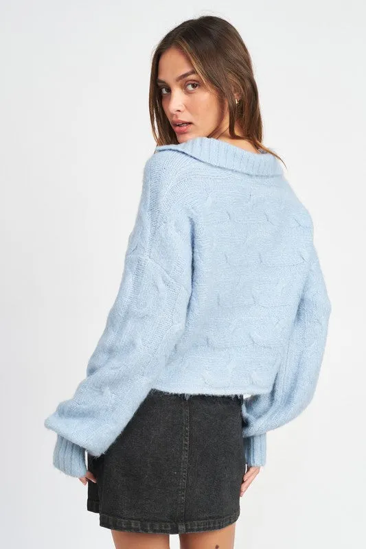 Emory Park COLLARED CABLE KNIT BOXY SWEATER