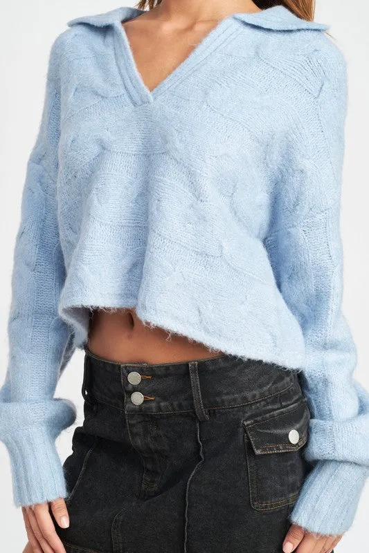 Emory Park COLLARED CABLE KNIT BOXY SWEATER