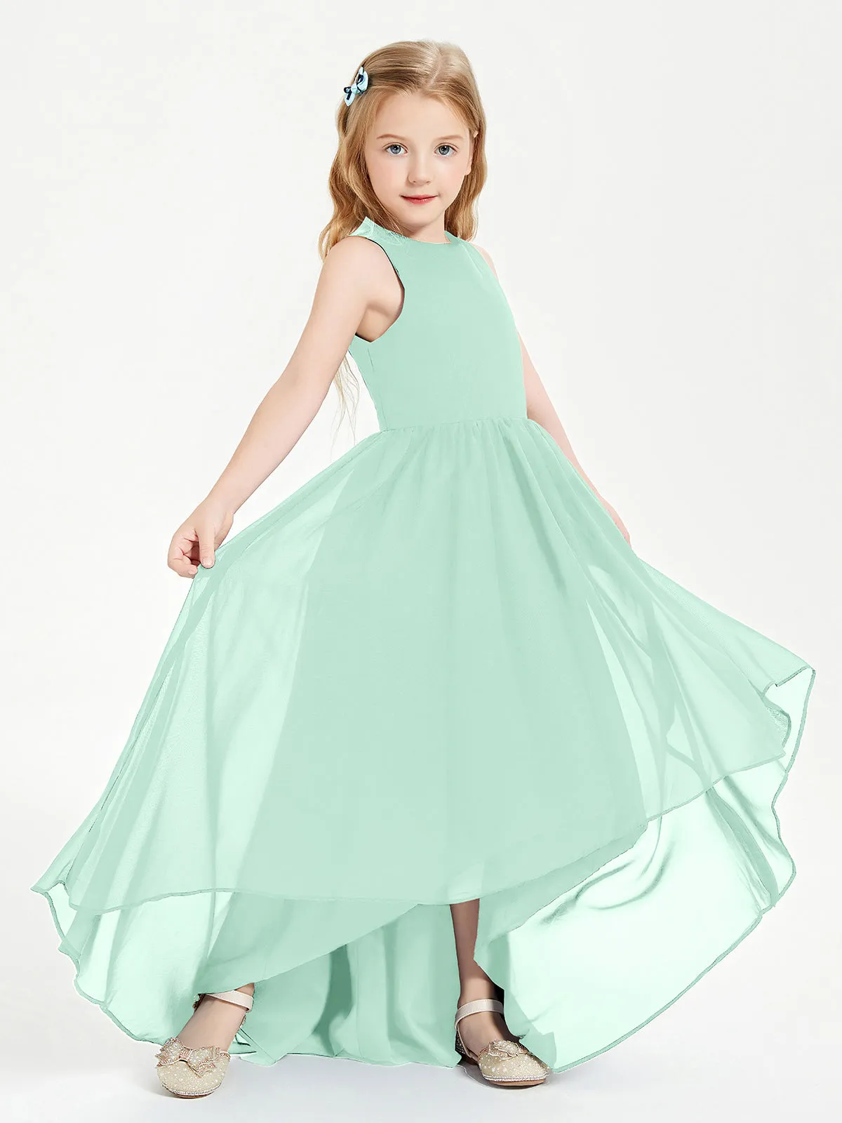 Exquisite Asymmetrical Junior Bridesmaid Dresses Scoop Neck Mint Green