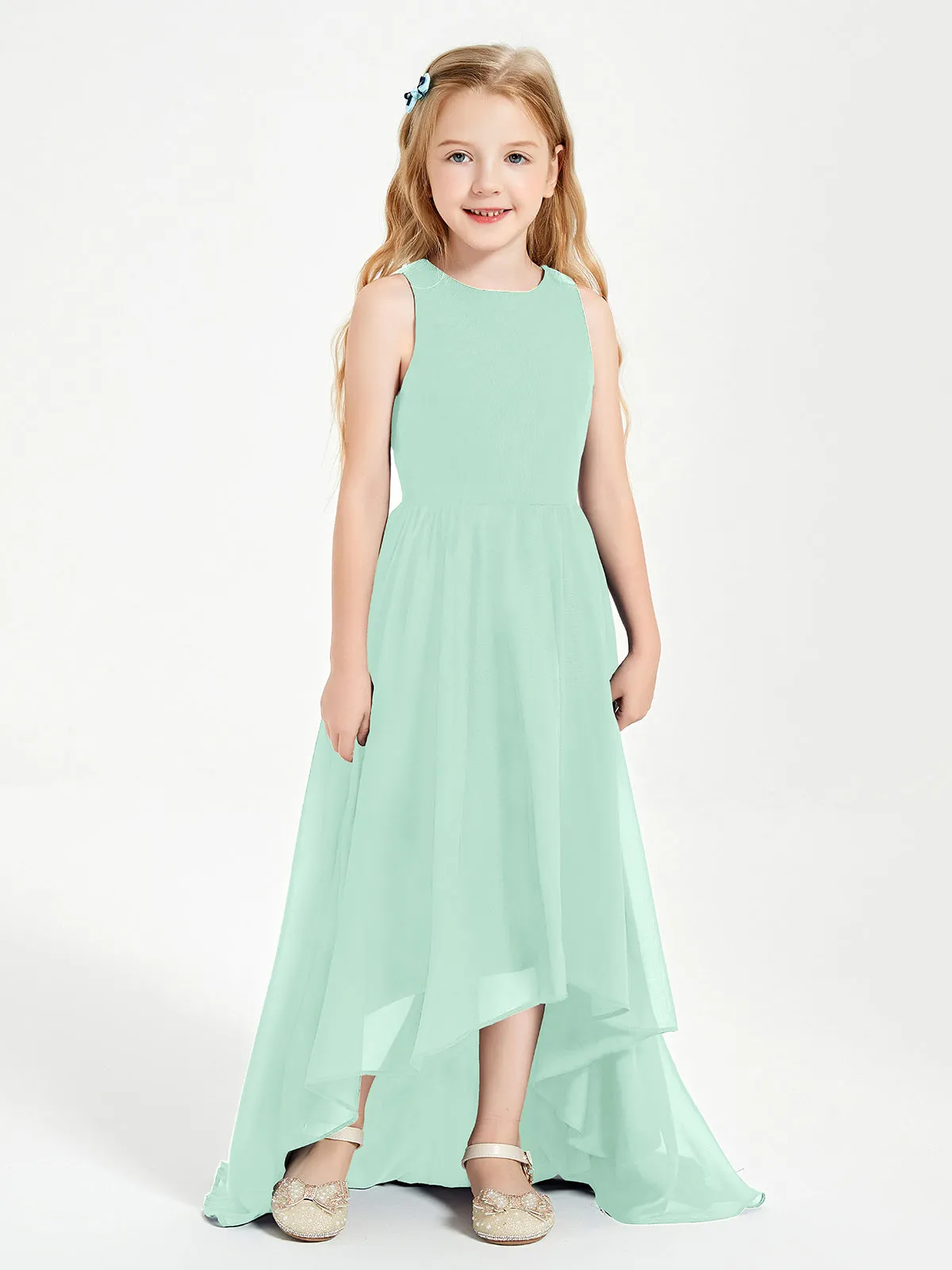 Exquisite Asymmetrical Junior Bridesmaid Dresses Scoop Neck Mint Green