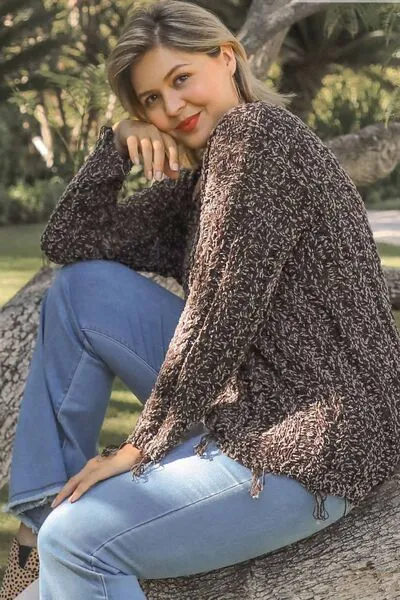 Frayed Hem Cable Knit Sweater – Oversized Cozy Textured Pullover
