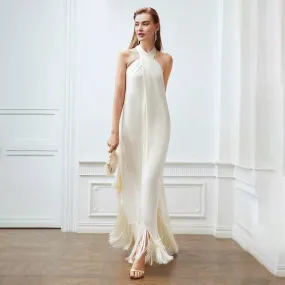 Fringed hem halterneck dress