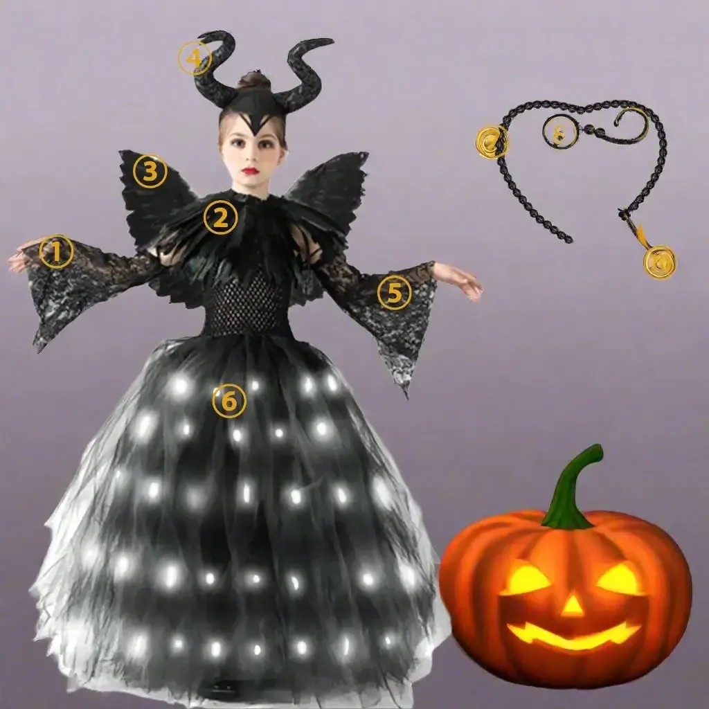 Girls Maleficent Halloween LED Light Up  Dress