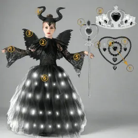 Girls Maleficent Halloween LED Light Up  Dress