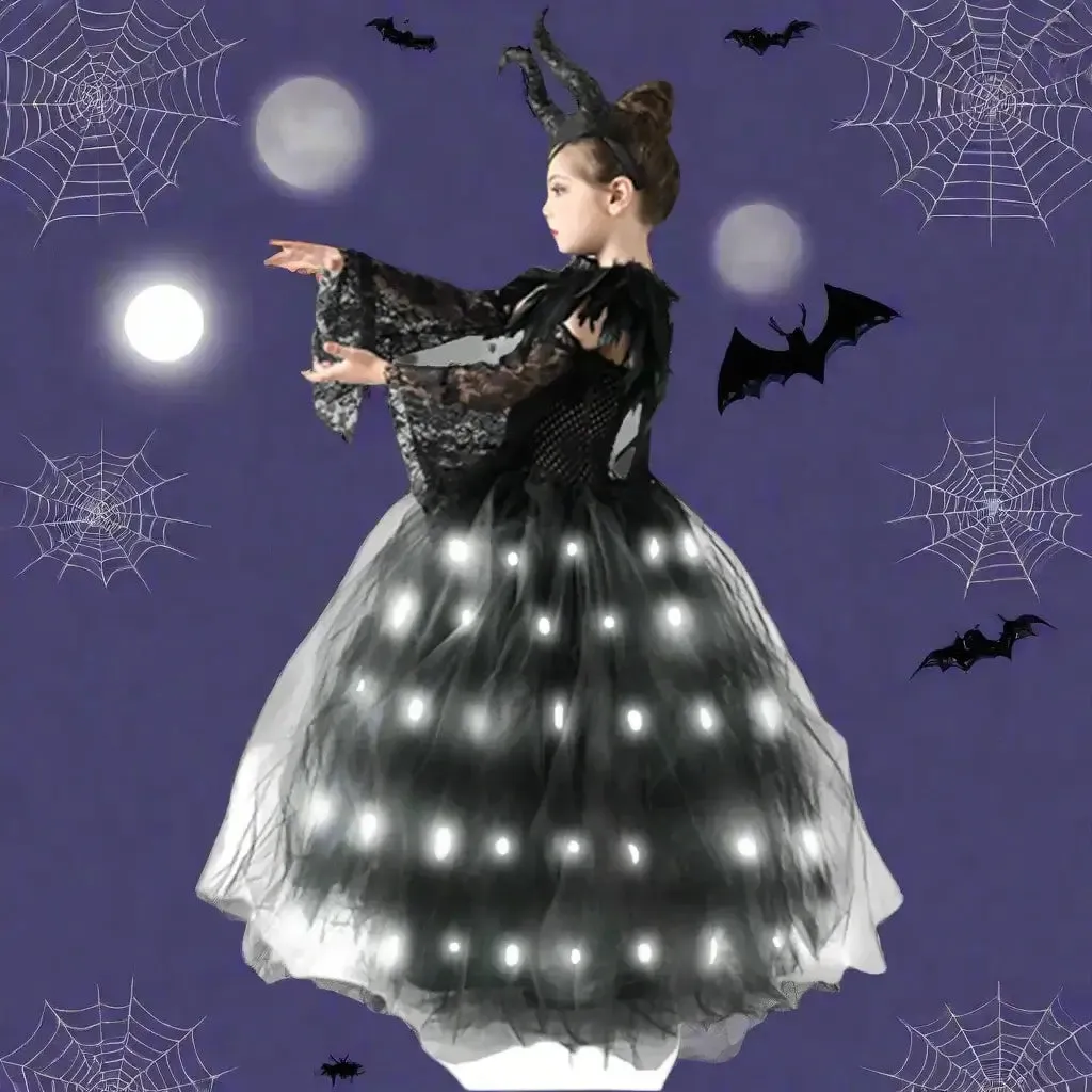Girls Maleficent Halloween LED Light Up  Dress