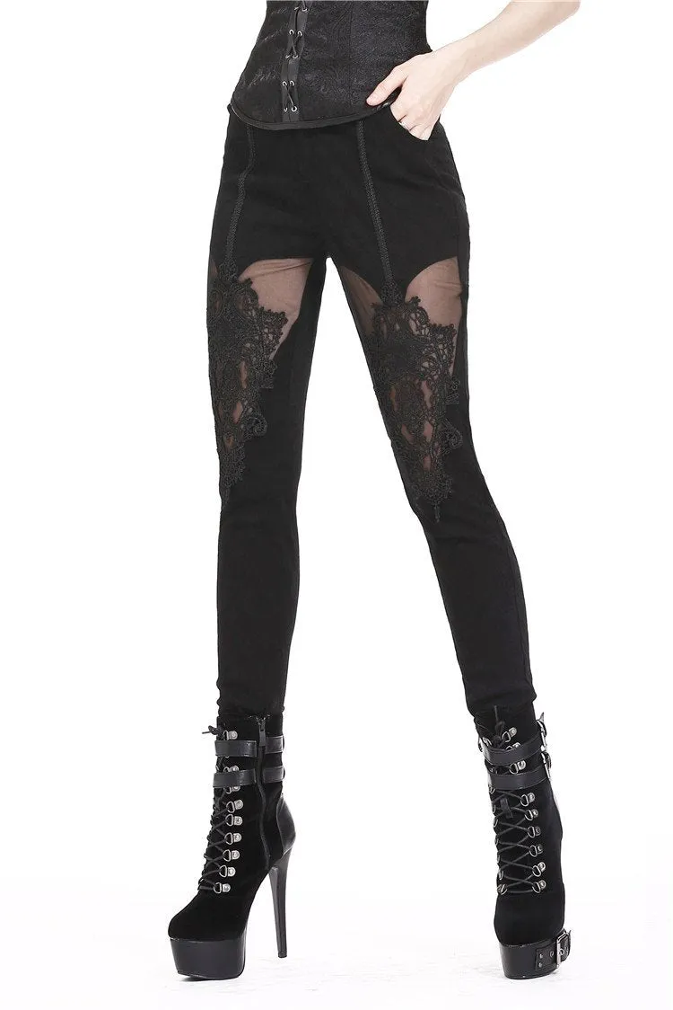 Gothic patterned pants with hollow-out flower design on thigh PW087