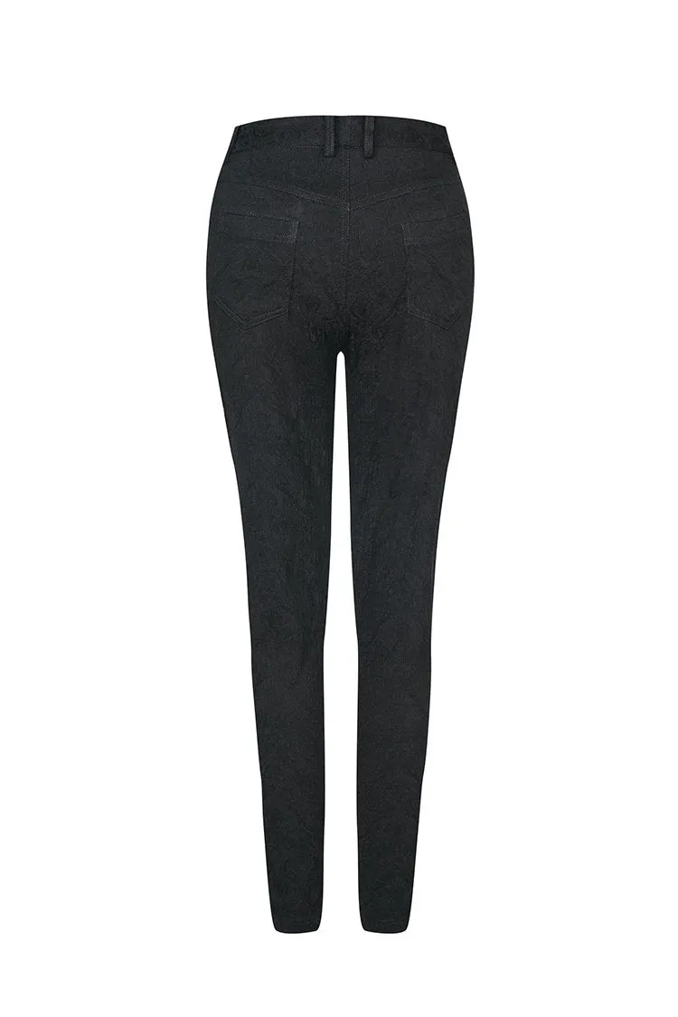 Gothic patterned pants with hollow-out flower design on thigh PW087