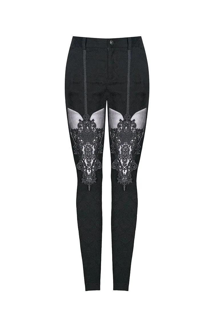 Gothic patterned pants with hollow-out flower design on thigh PW087