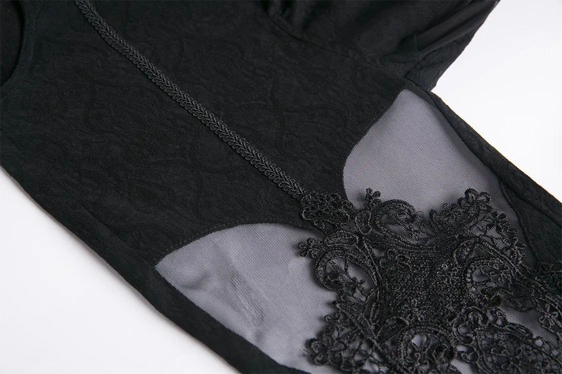 Gothic patterned pants with hollow-out flower design on thigh PW087