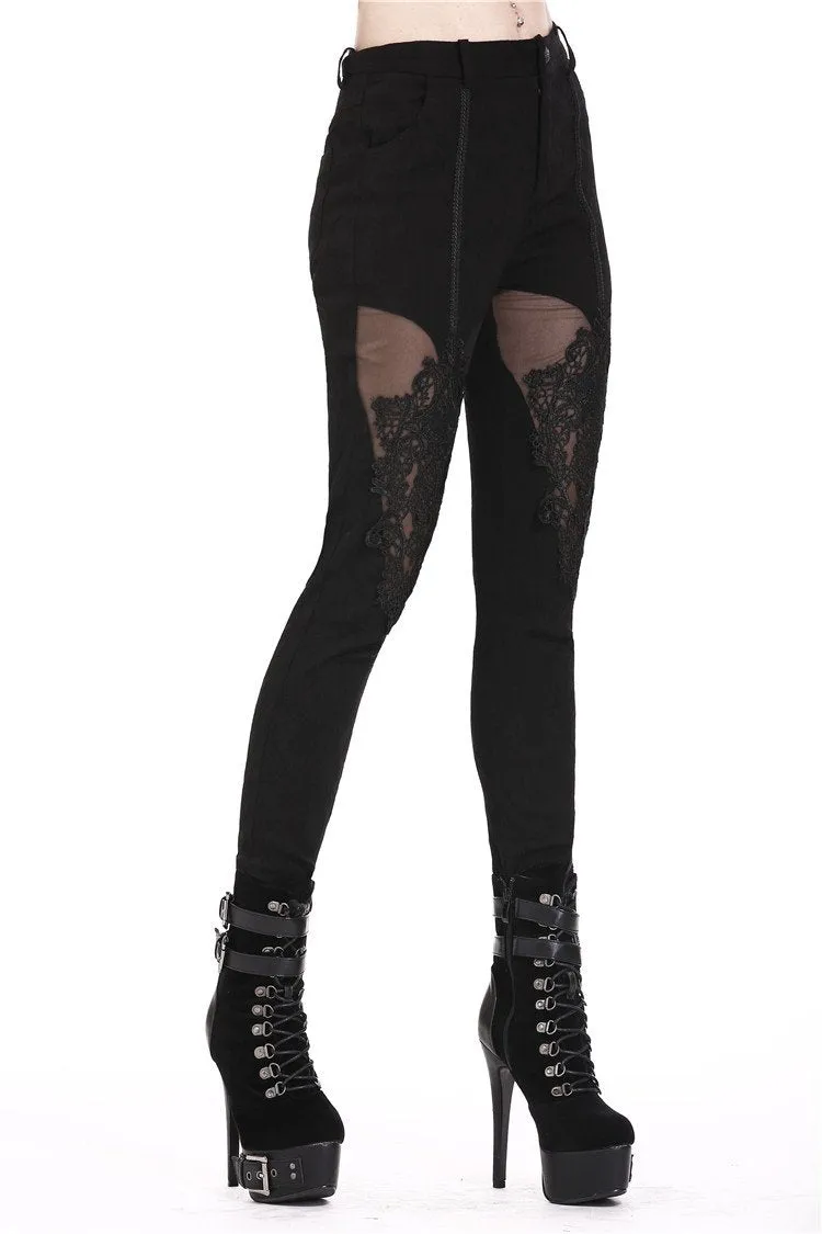 Gothic patterned pants with hollow-out flower design on thigh PW087