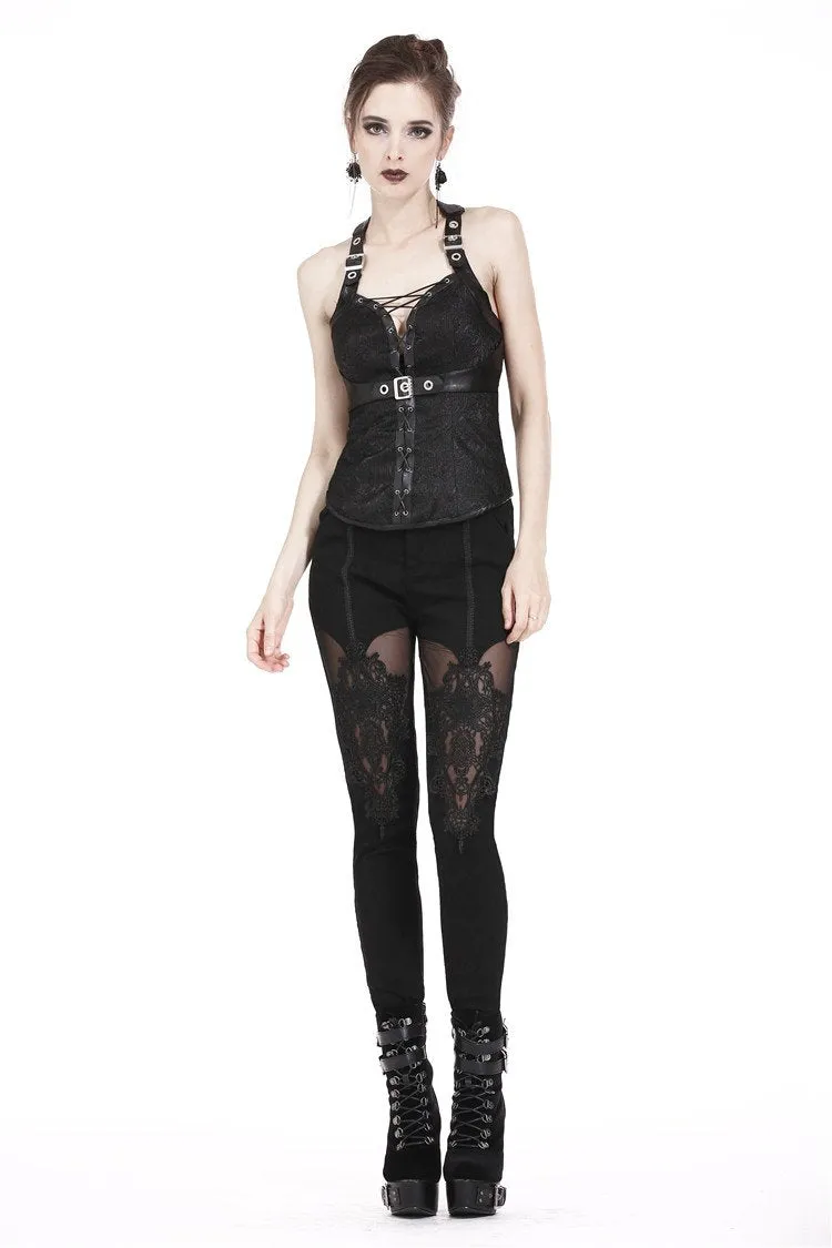 Gothic patterned pants with hollow-out flower design on thigh PW087