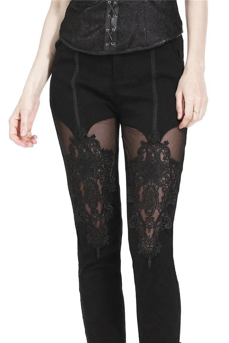 Gothic patterned pants with hollow-out flower design on thigh PW087