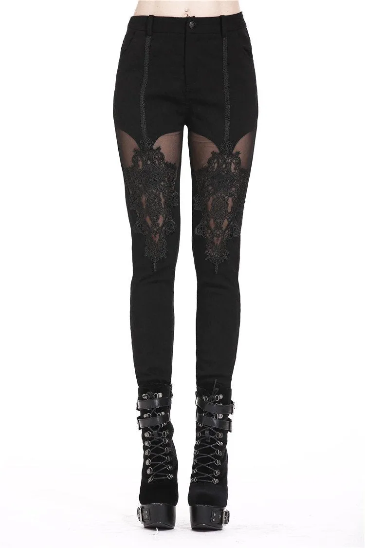 Gothic patterned pants with hollow-out flower design on thigh PW087