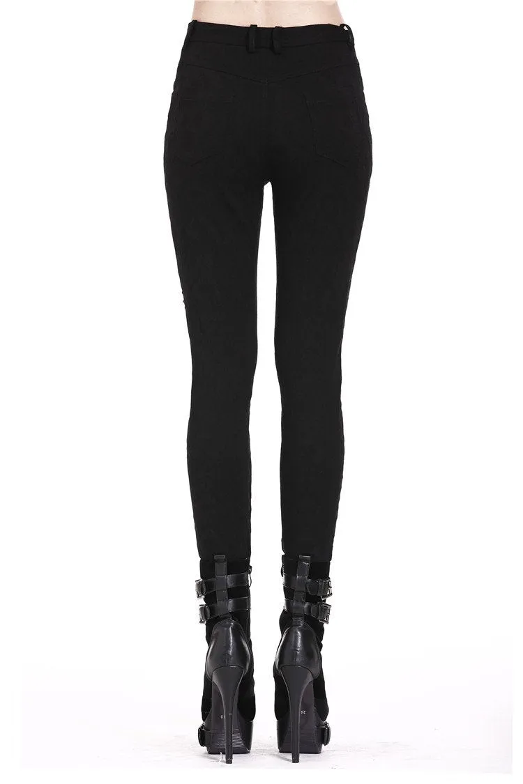 Gothic patterned pants with hollow-out flower design on thigh PW087