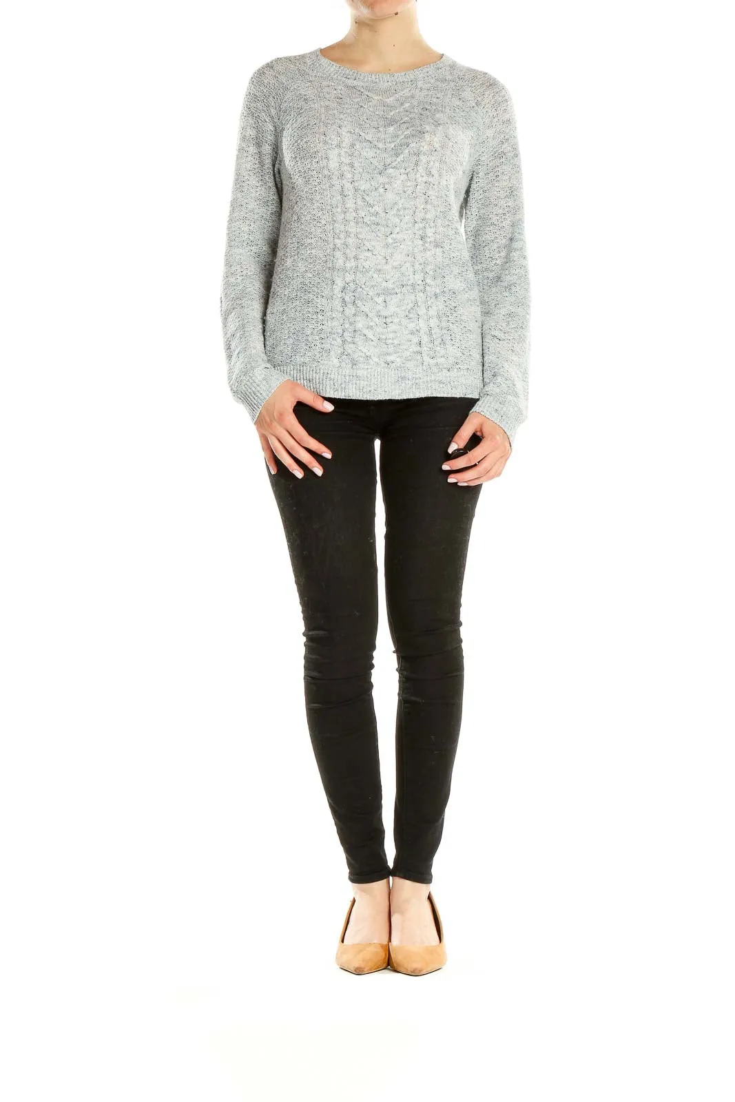 Gray Cable Knit Crewneck Sweater