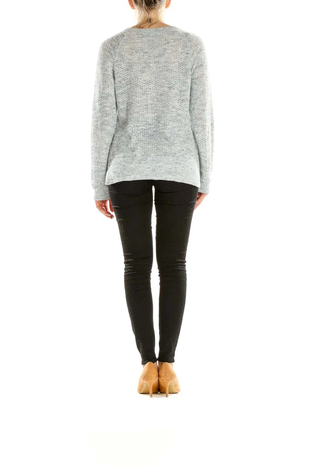 Gray Cable Knit Crewneck Sweater