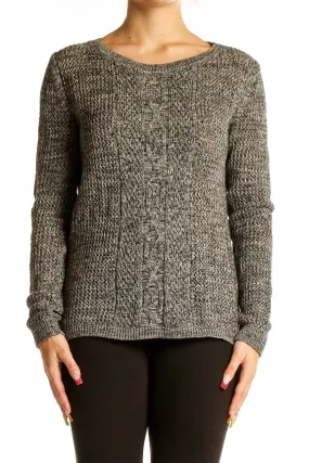 Gray Marled Cable Knit Sweater