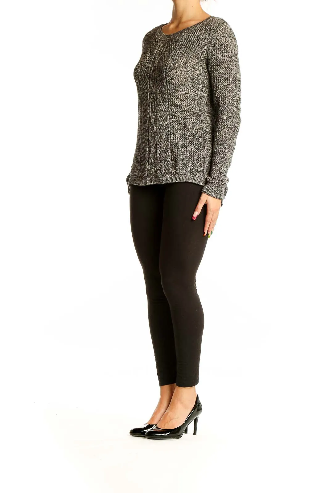 Gray Marled Cable Knit Sweater