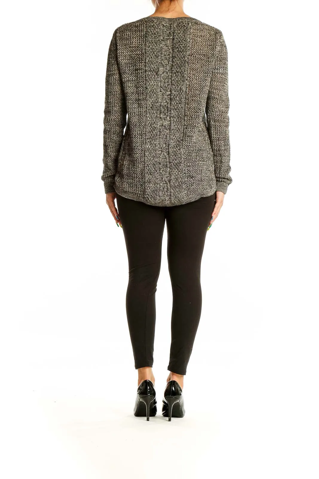 Gray Marled Cable Knit Sweater