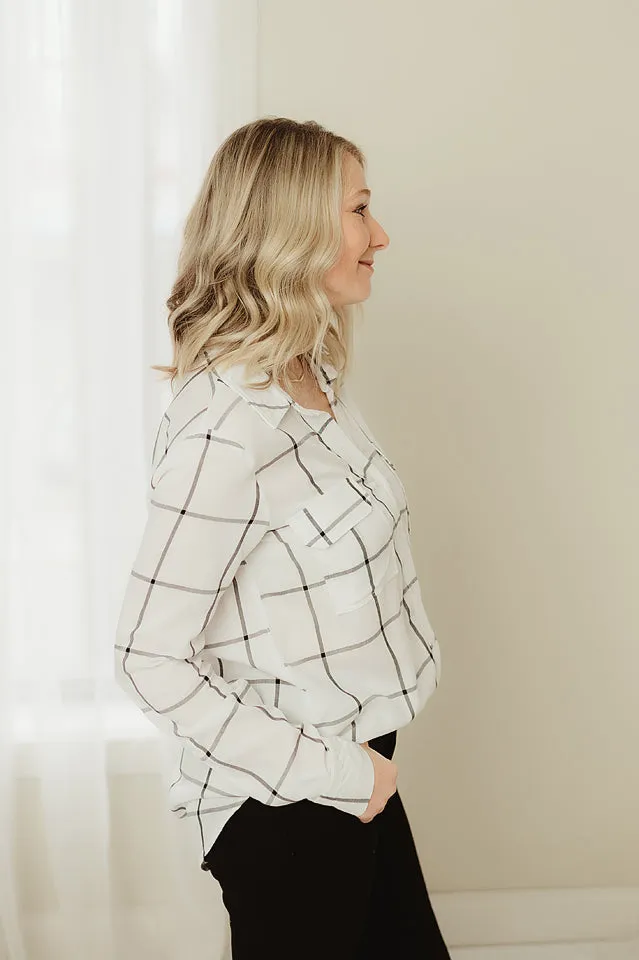 Grid Button Up Woven Top