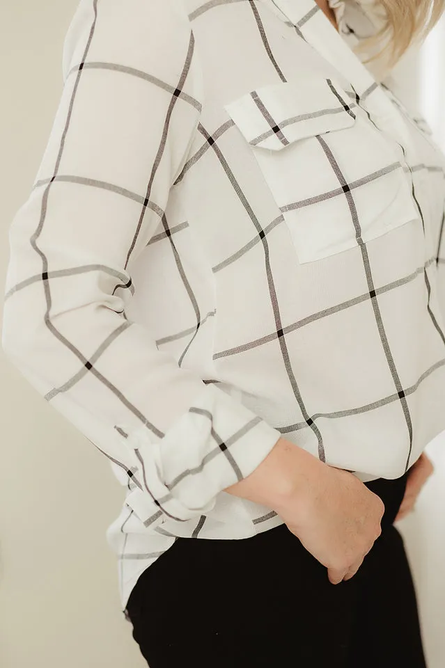 Grid Button Up Woven Top