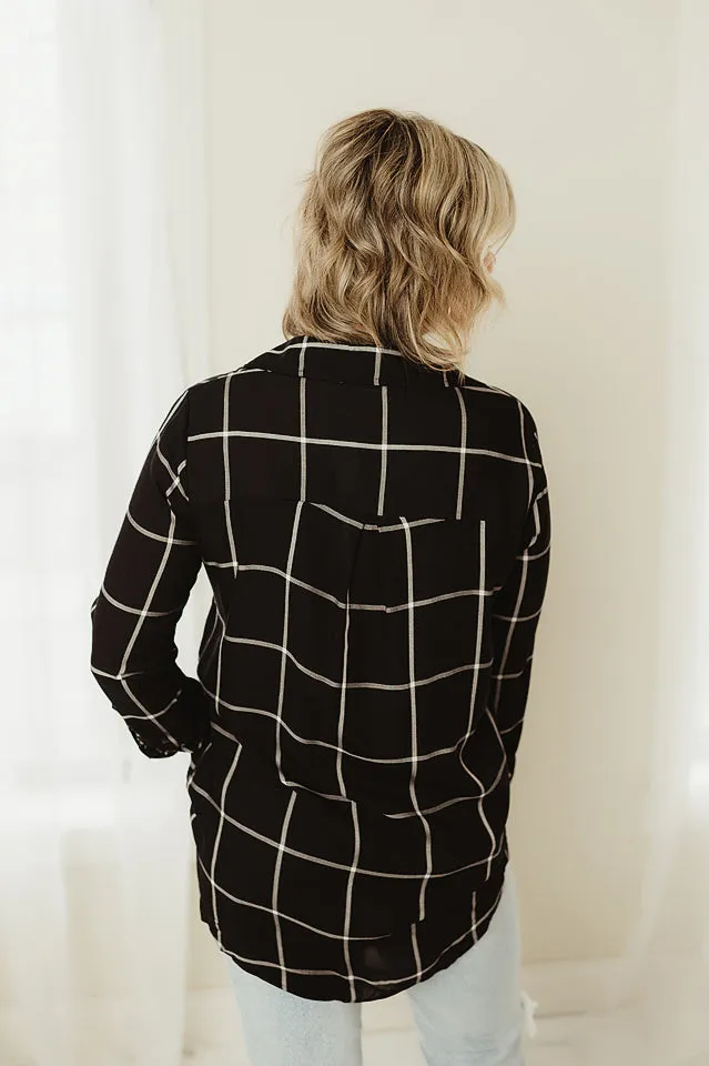 Grid Button Up Woven Top
