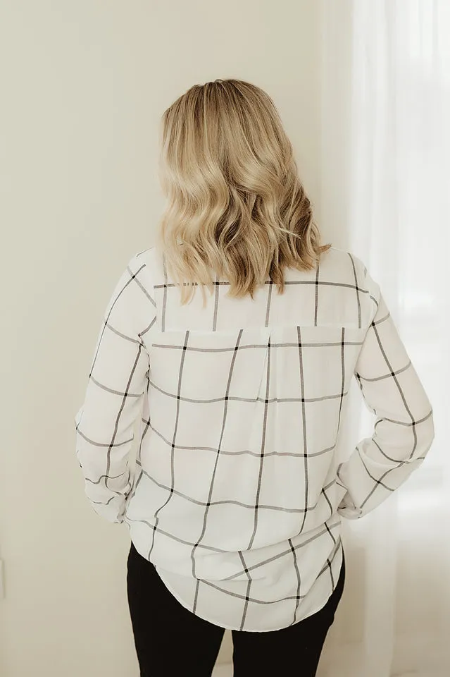 Grid Button Up Woven Top