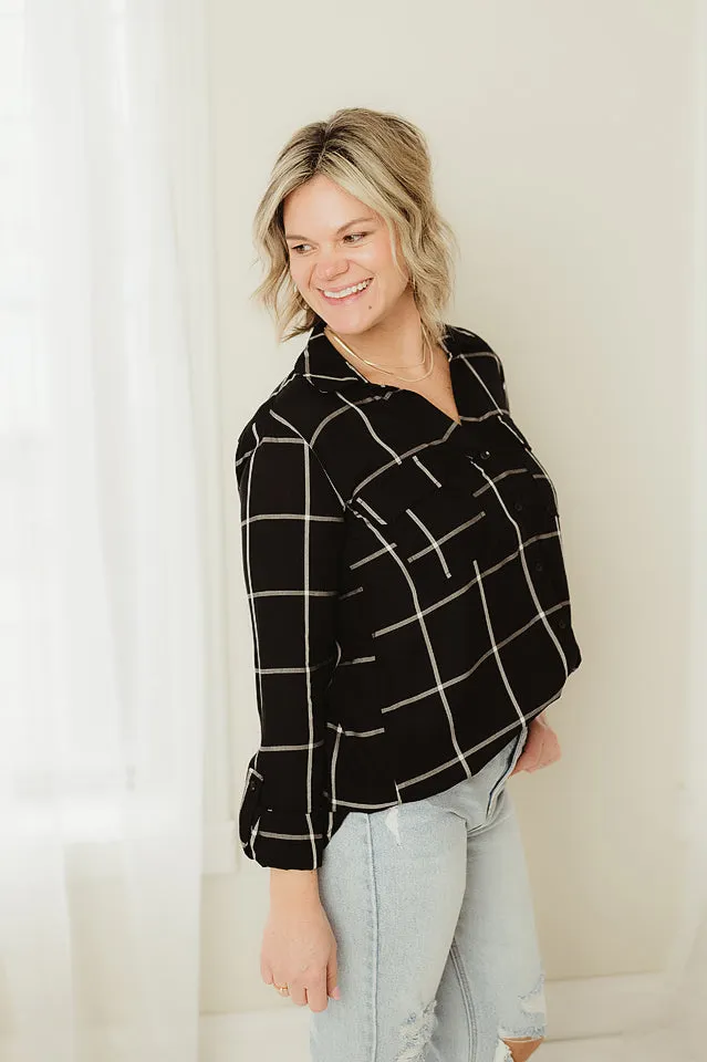 Grid Button Up Woven Top