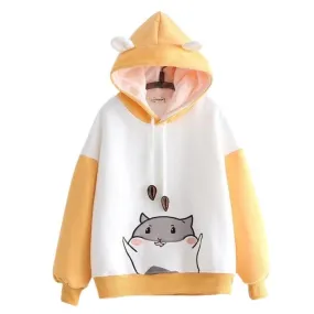 Kawaii Hamster Hoodie with Ears for Women Long Sleeve Girls Hoodie