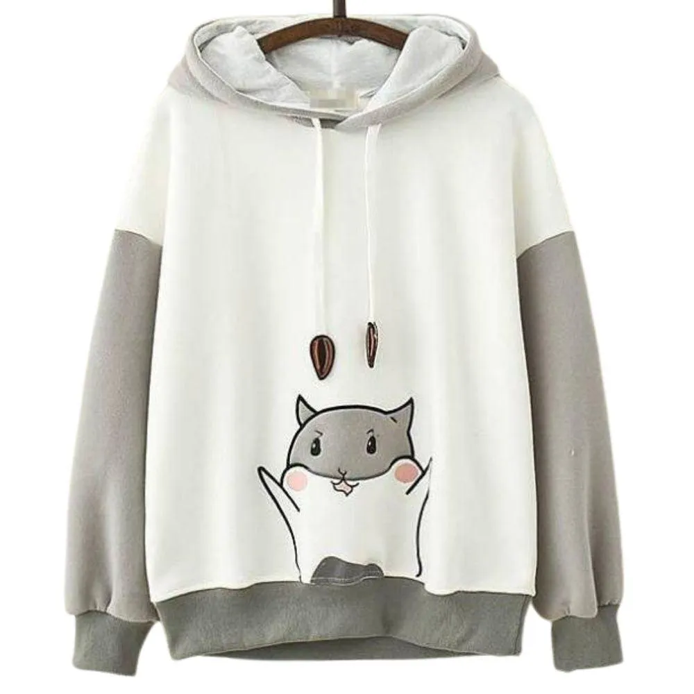 Kawaii Hamster Hoodie with Ears for Women Long Sleeve Girls Hoodie