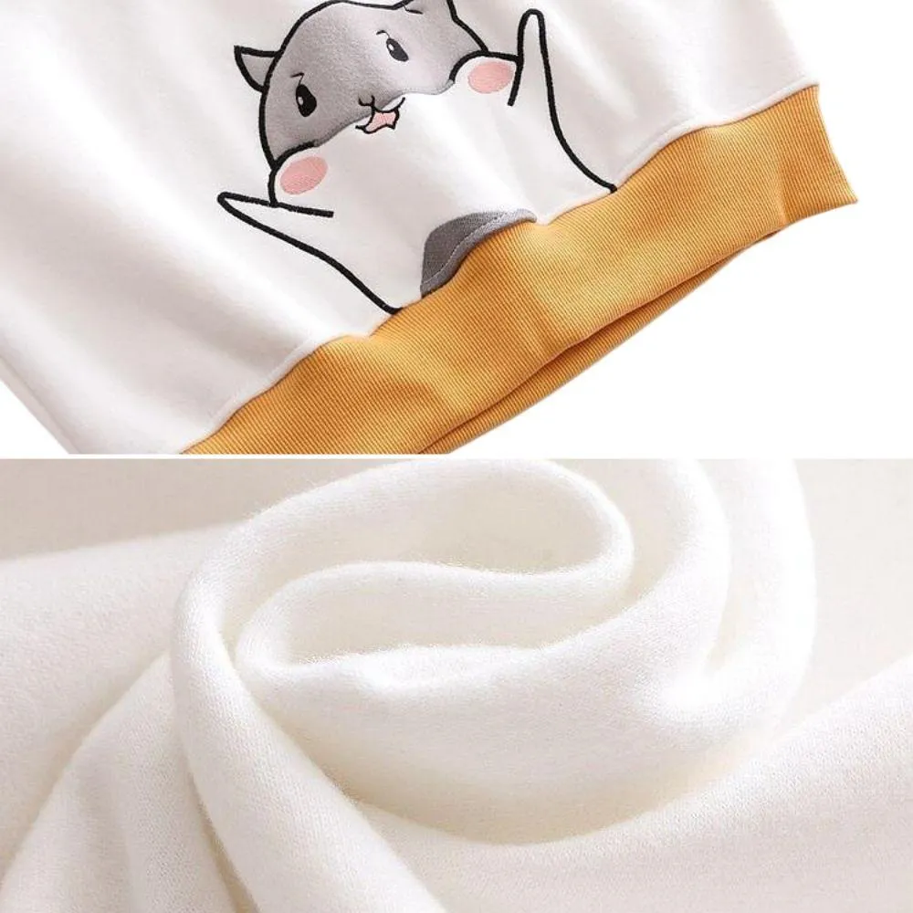 Kawaii Hamster Hoodie with Ears for Women Long Sleeve Girls Hoodie