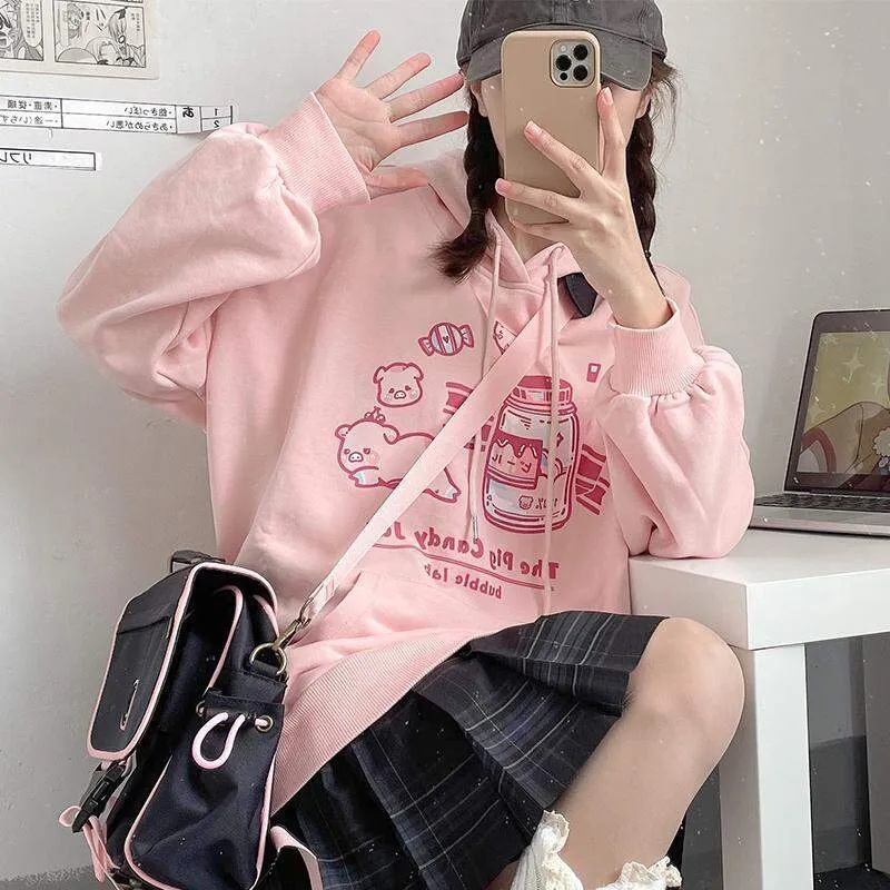 Kawaii Japanese Soft Girl Style Pink Hoodie