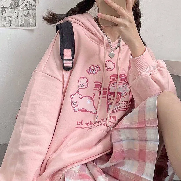 Kawaii Japanese Soft Girl Style Pink Hoodie