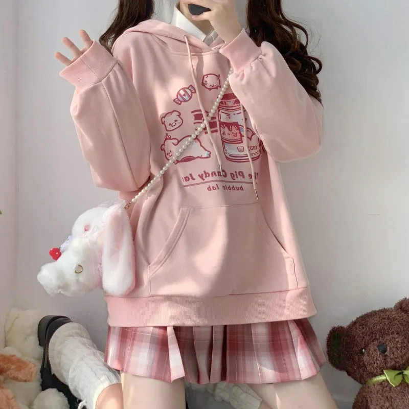 Kawaii Japanese Soft Girl Style Pink Hoodie
