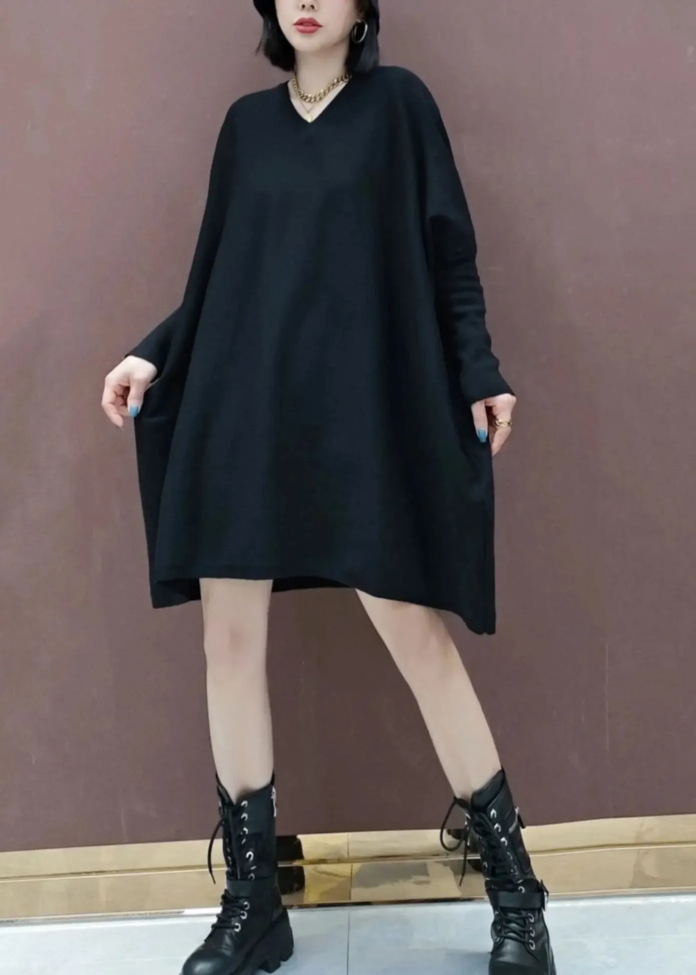Knit Mid Dresses Batwing Sleeve