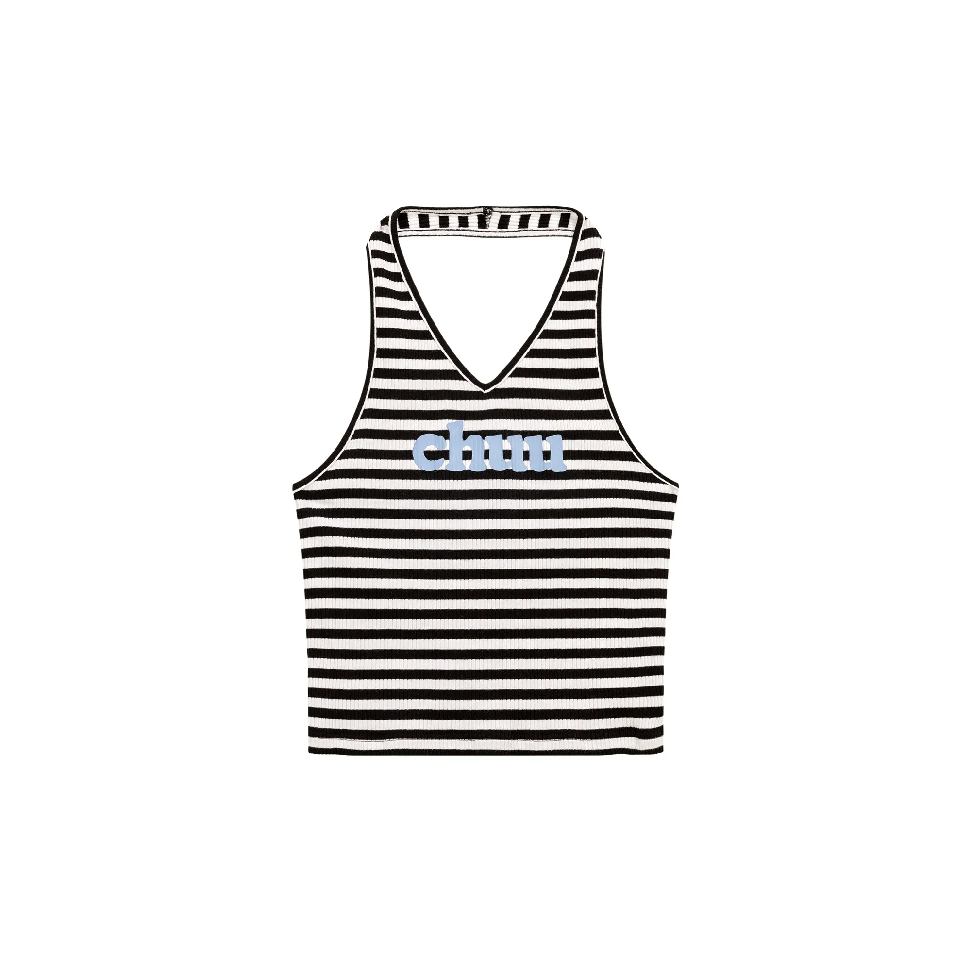 Logo Halter Neck Color Stripe Sleeveless Top