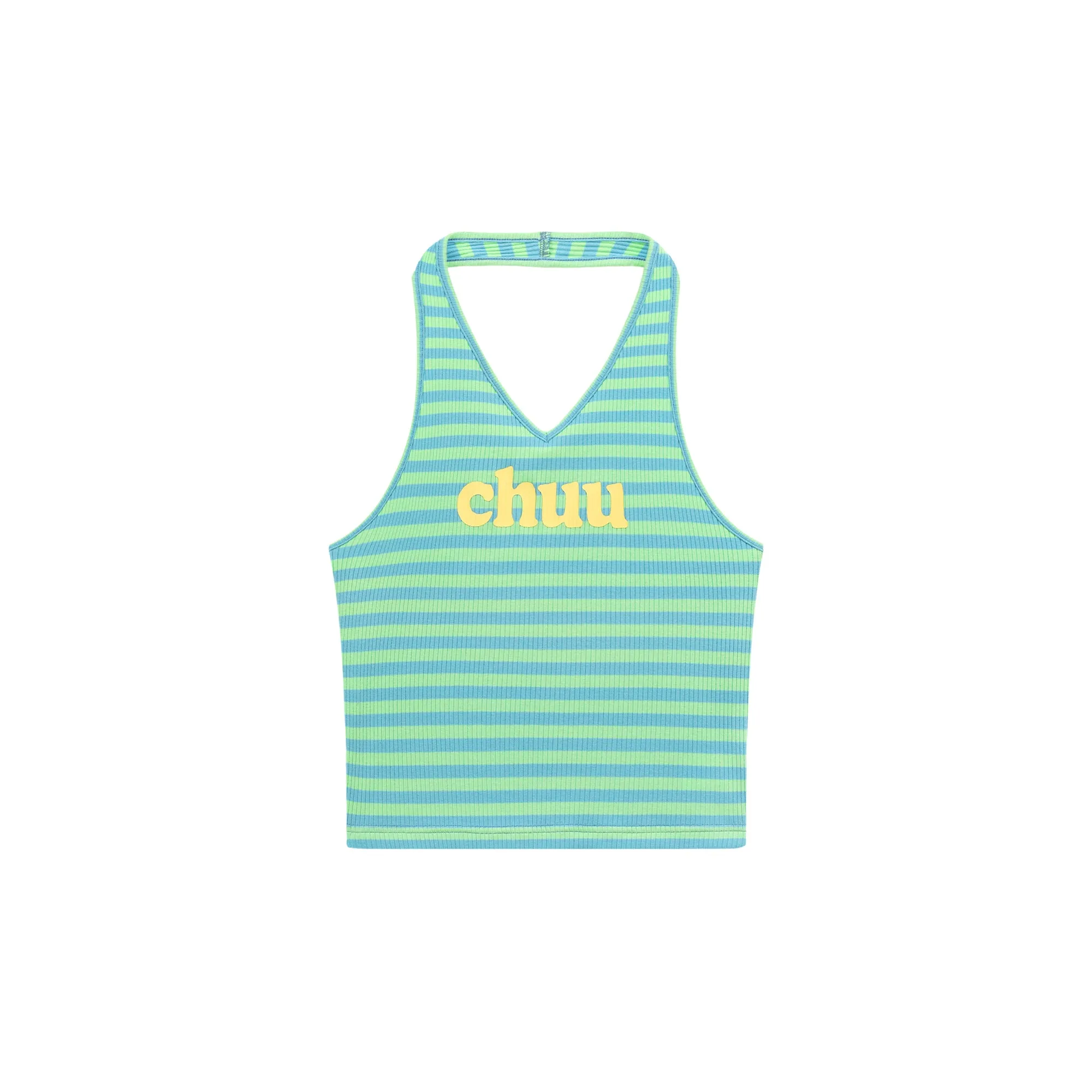 Logo Halter Neck Color Stripe Sleeveless Top